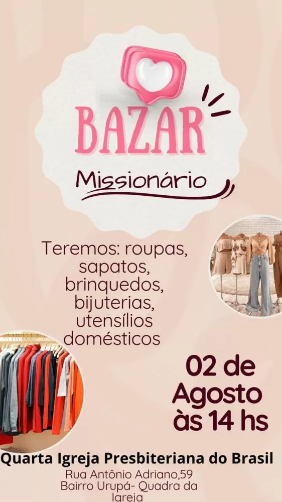 Convite para o Bazar Missionário: Um Dia de Compras e Solidariedade!*