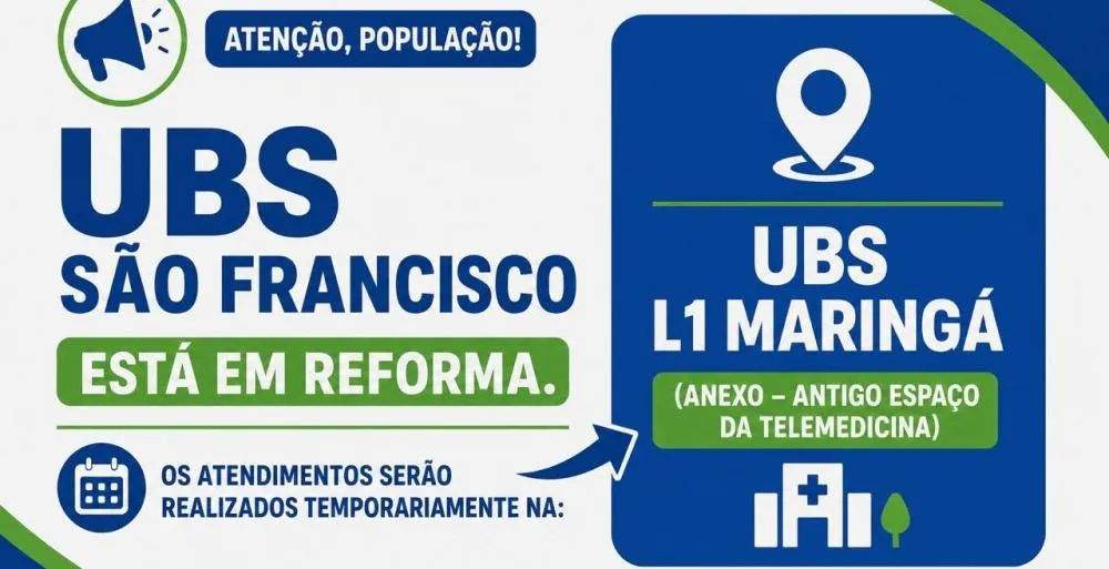 UBS São Francisco terá atendimento temporariamente transferido durante reforma da unidade