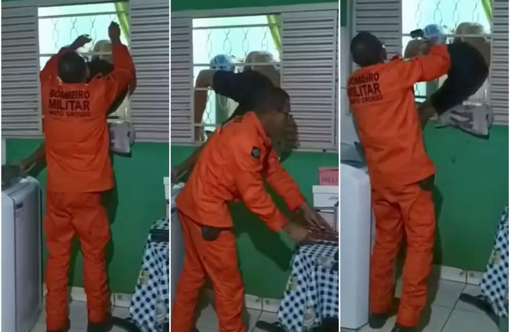 Morador fica preso na janela de casa após esquecer chave e é resgatado por bombeiros em MT