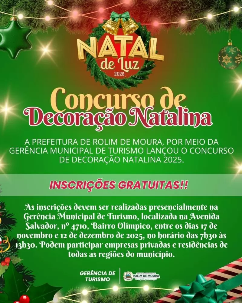 Prefeitura de Rolim de Moura lança Concurso de Decoração Natalina 
